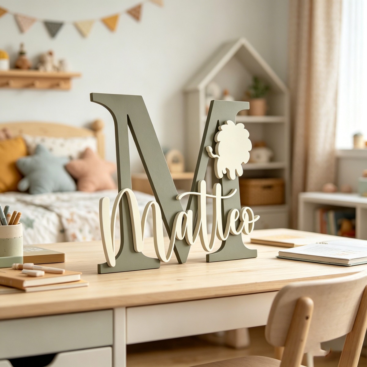 1個入りカスタムライオン名＆イニシャル木製名札、保育園、子供 - Home Decor Diy のレビューと価格