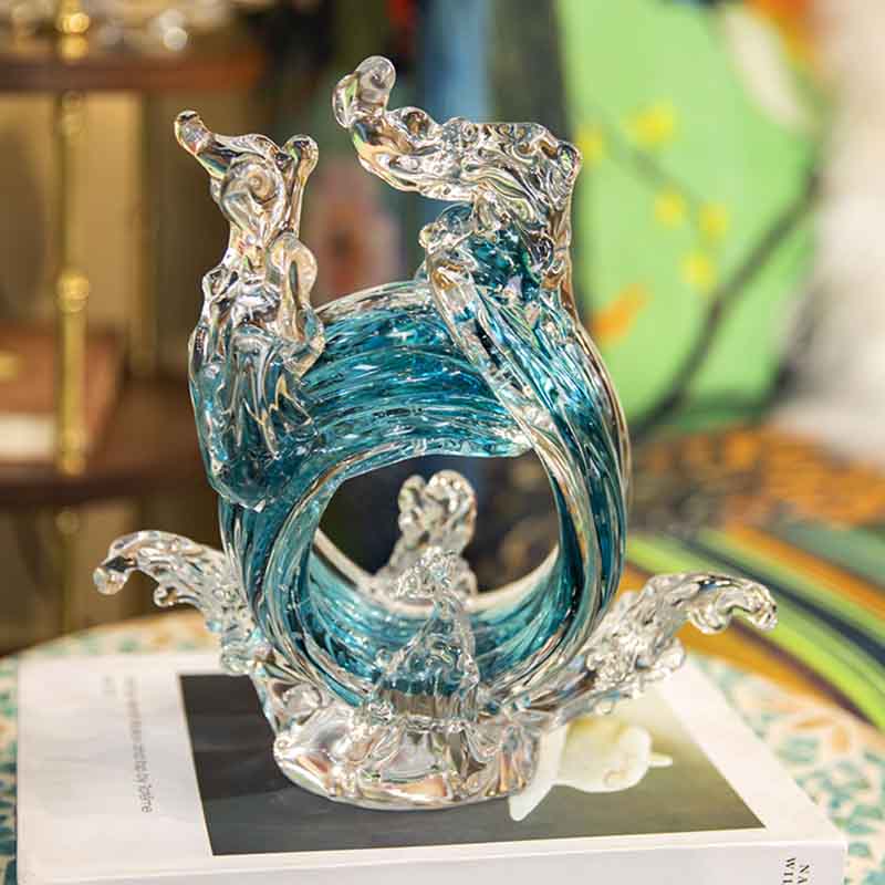 豪華なガラス工芸品の抽象的な彫刻、風の波のアートワーク、テレ - Home Decor Y2K のレビューと価格