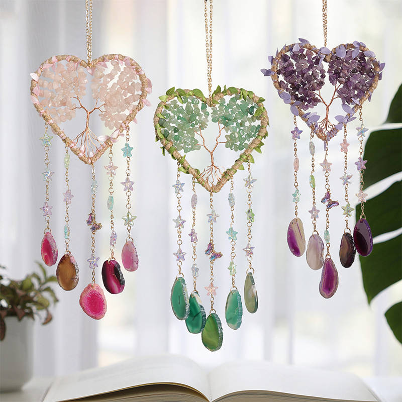 クリスタルパープルアメジストクォーツ生命の木宝石ヒーリングル - Boho Wind Chimes のレビューと価格