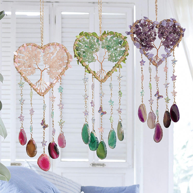 クリスタルパープルアメジストクォーツ生命の木宝石ヒーリングル - Boho Wind Chimes のレビューと価格