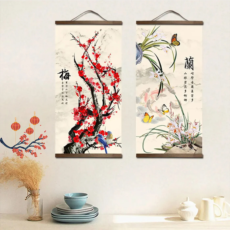 プリントポスター北欧キャンバス絵画中国の花竹蘭梅菊壁アートギ - Home Decor Vietnam のレビューと価格
